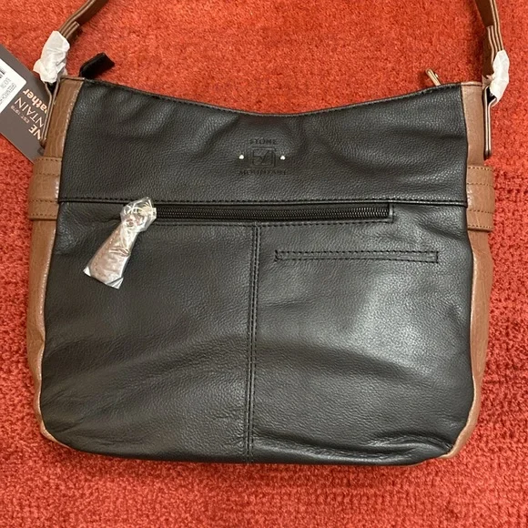 Stone Mountain Black/Tan Genuine Leather Greenwich  Hobo  Shoulder Bag - Picture 5 of 8